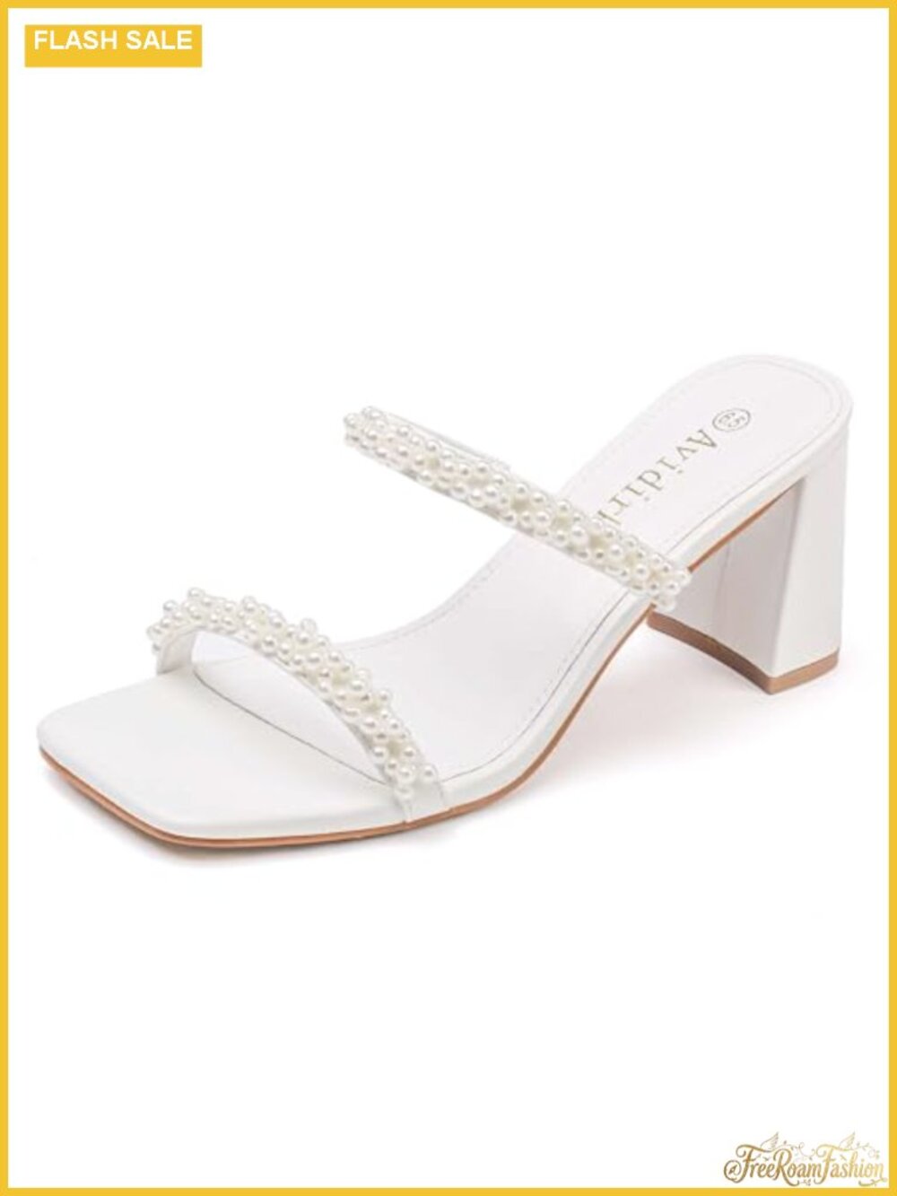 Square Open Toe Two Strap Mules Slip On Chunky Mid Heel Sandals